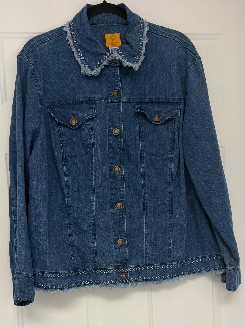 Ruby Rd. Blue Denim Jacket with Frayed Collar
